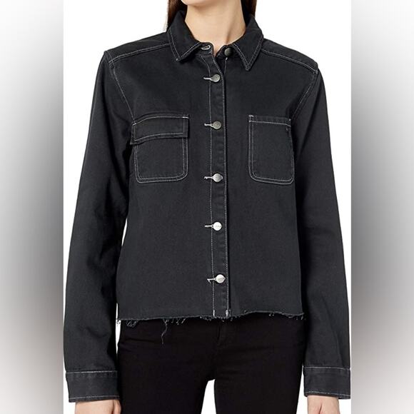 RVCA Daze Denim Jacket Raw Hem Button Up Pockets M (10) Black Skater Streetwear - Picture 2 of 13